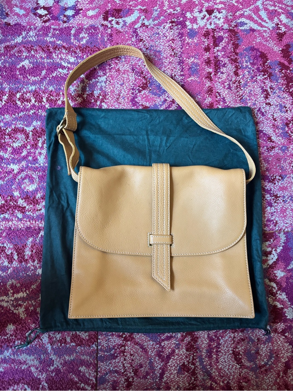 Barneys New York Tan Leather Messenger Bag